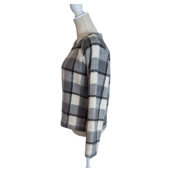 Abercrombie & Fitch Womens Gray White Check Plaid Wool Blend Sweater - Picture 3 of 5